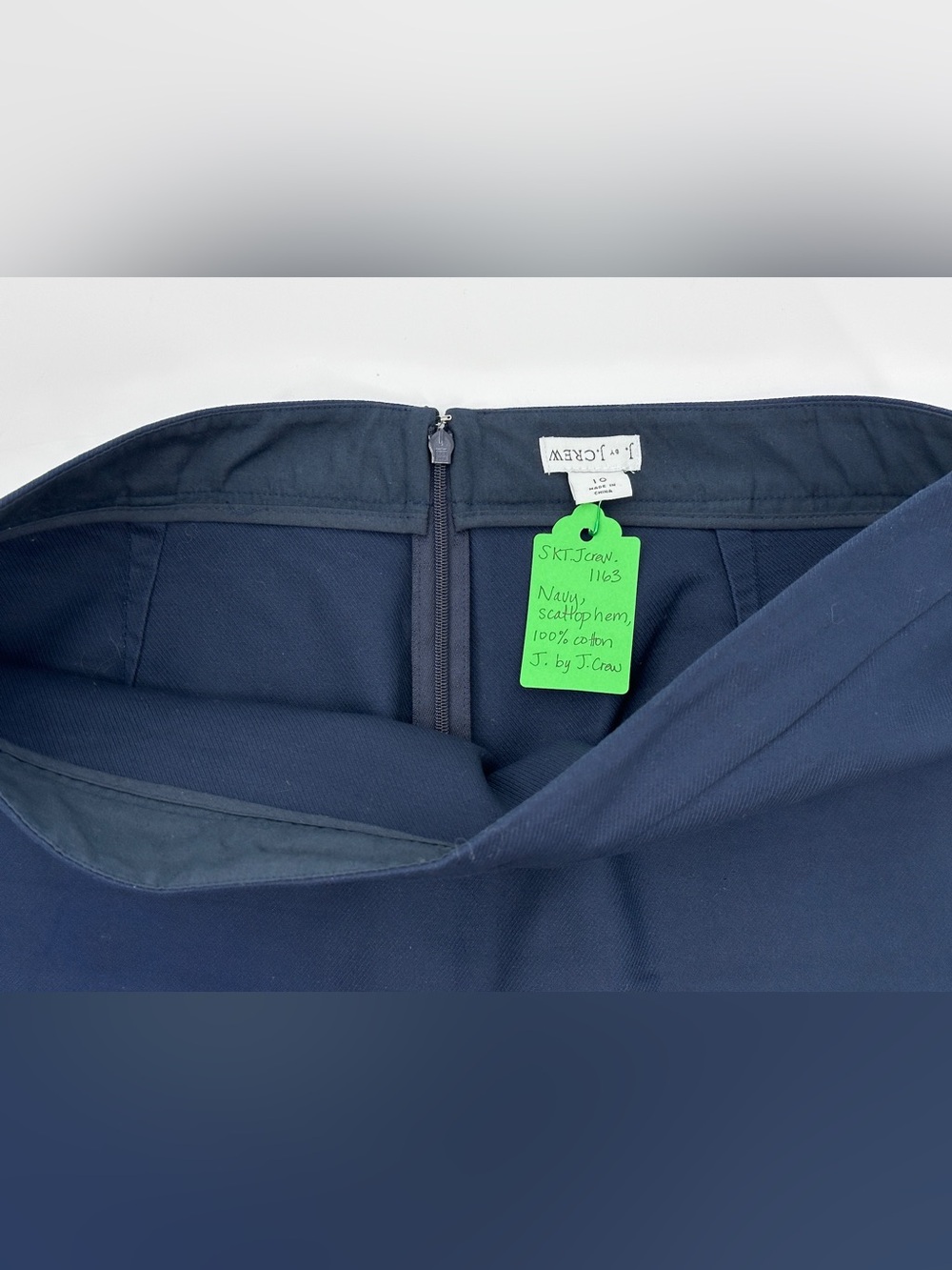 J.Crew Navy Scalloped Hem Cotton Skirt Size 10 Classic Preppy - Picture 3 of 8